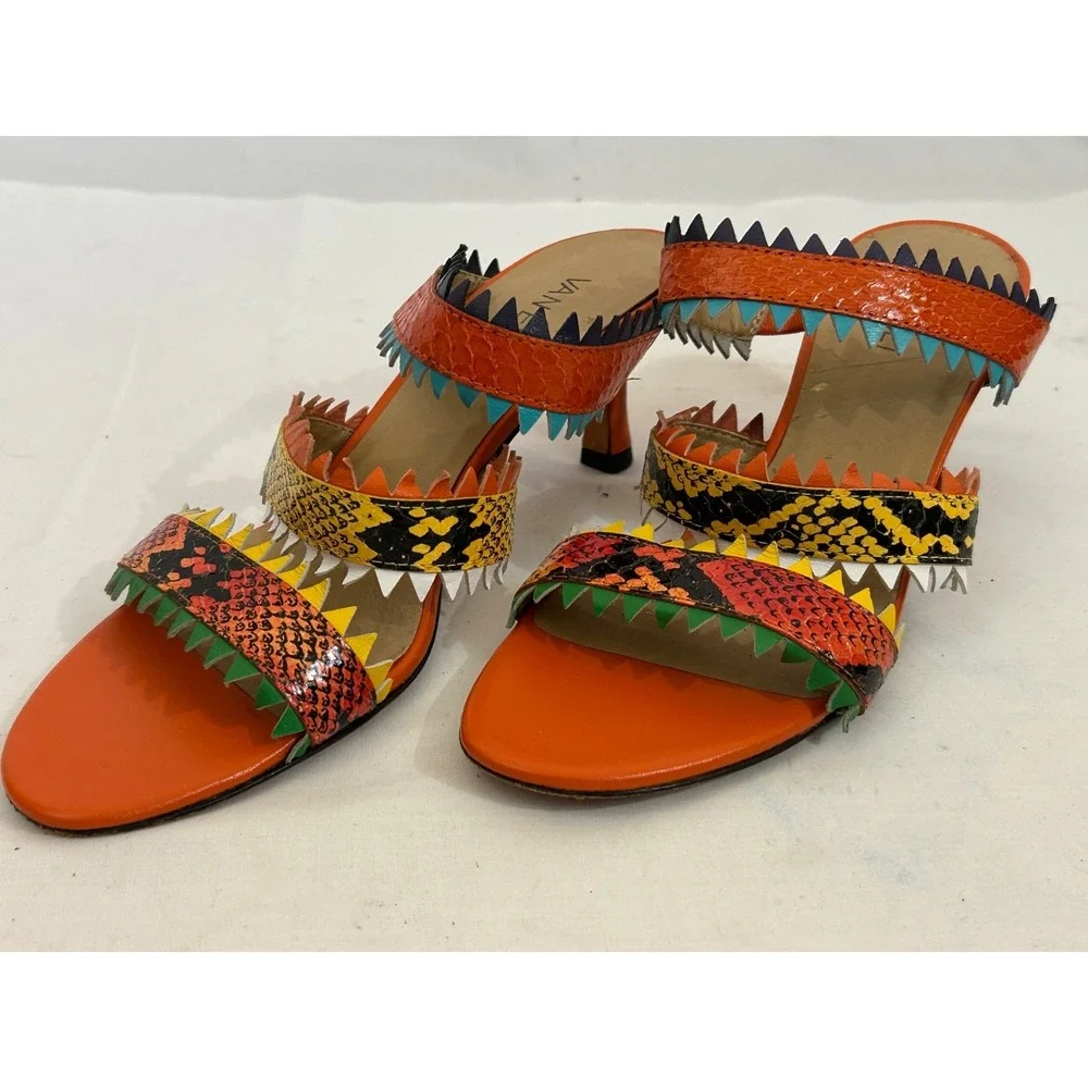 Vaneli Sandals Womens Size 9M Snake Skin Bareback Multi-color Aztec Strappy Heel